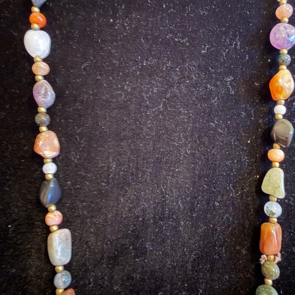 Long Mixed Gemstone Artisan Necklace Boho Natural Stones - Picture 4 of 7